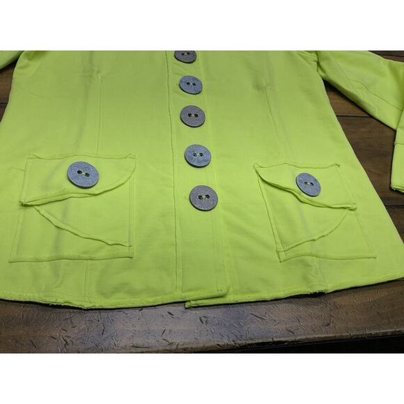 Neon Buddha Highlighter Yellow Button Front Jacket Athletic Yoga Large NWT - Picture 2 of 13